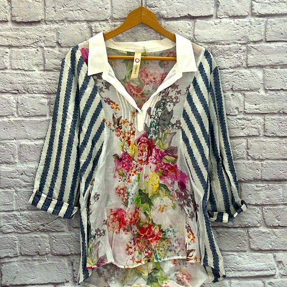 Anthropology Cyrena floral cotton linen blend top boho - Picture 1 of 10